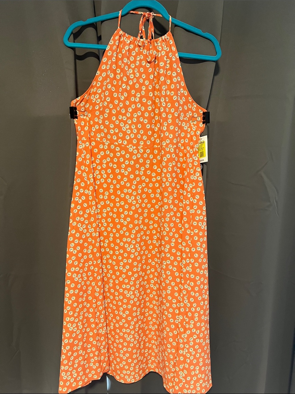 AS U WISH Orange Floral Halter Dress